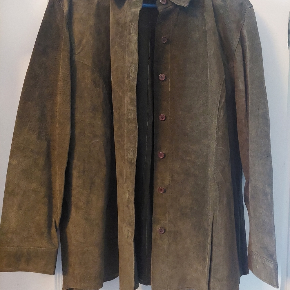 Leather army green shirt jacket new